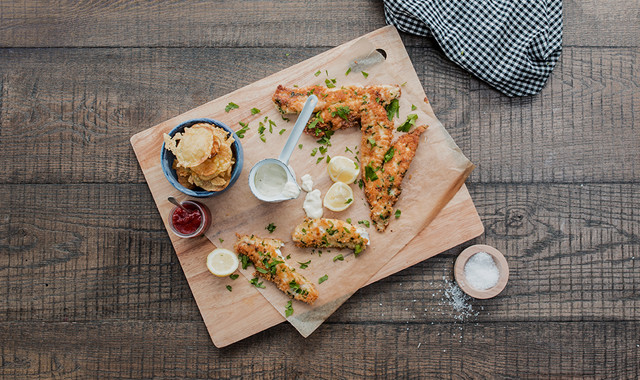 fish coated with cheesy crumb